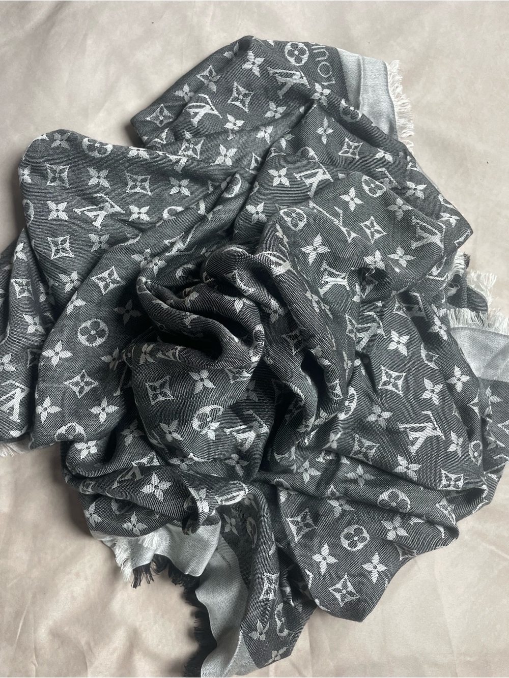Louis Vuitton Grey & Silver Monogram Shawl